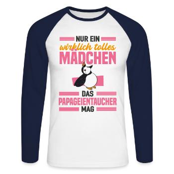 Tolles Mädchen Mag Papageientaucher Flugtiere - Unisex Baseballshirt langarm - Weiß/Navy - Vorne - Nik (191cm)