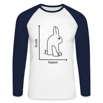 DUCK RABBIT - Hase Ente - Graph lesson - Unisex Baseballshirt langarm - Weiß/Navy - Vorne - Nik (191cm)