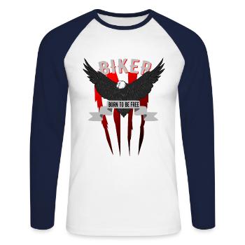 Né pour être libre liberté aigle motocycliste sauvage - T-shirt baseball manches longues Homme - blanc/marine - Devant - Nik (191cm)