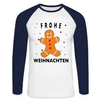 Merry Christmas Frohe Weihnachten süß Lebkuchen - Unisex Baseballshirt langarm - Weiß/Navy - Vorne - Nik (191cm)
