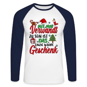 Mit mir Verwandt zu sein einzig wahre Geschenk - Unisex Baseballshirt langarm - Weiß/Navy - Vorne - Nik (191cm)