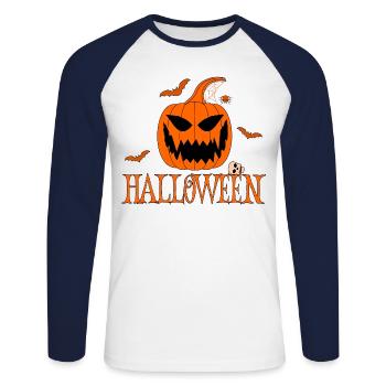 Halloween Orange - Unisex Baseballshirt langarm - Weiß/Navy - Vorne - Nik (191cm)