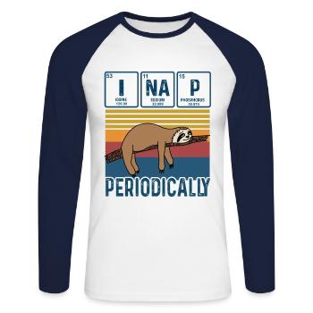 I Nap Periodically Vintage Funny Science Sloth - Unisex Long Sleeve Baseball T-Shirt - white/navy - Front - Nik (191cm)