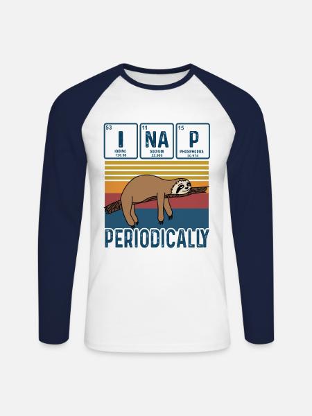 I Nap Periodically Vintage Funny Science Sloth - Unisex Long Sleeve Baseball T-Shirt - white/navy