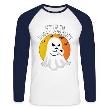 Halloween - Ghost this is boo sheet - T-shirt baseball manches longues Homme - blanc/marine - Devant - Nik (191cm)