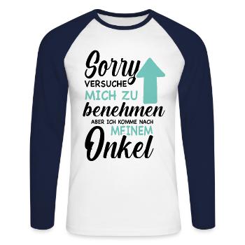 Ich versuche mich zu benehmen Onkel Geburtstag Fun - Unisex Baseballshirt langarm - Weiß/Navy - Vorne - Nik (191cm)