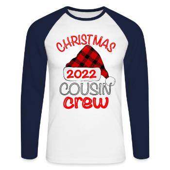 Équipage du cousin de Noël - T-shirt baseball manches longues Homme - blanc/marine - Devant - Nik (191cm)
