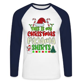 Ma chemise de pyjama de Noël Guirlande de lumières - T-shirt baseball manches longues Homme - blanc/marine - Devant - Nik (191cm)
