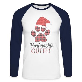 Merry Christmas Weihnachts Outfit mit Hund - Unisex Baseballshirt langarm - Weiß/Navy - Vorne - Nik (191cm)