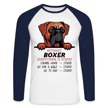 Ohne Boxer ist alles doof - Unisex Baseballshirt langarm - Weiß/Navy - Vorne - Nik (191cm)
