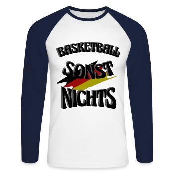 Basketball sonst Nichts, mit Leib und Seele Fan - Unisex Baseballshirt langarm - Weiß/Navy - Vorne - Nik (191cm)