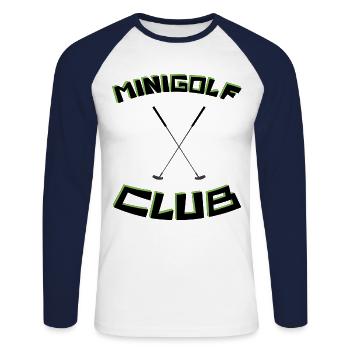 MINIGOLF -CLUB- Jahreseinkommen - Unisex Baseballshirt langarm - Weiß/Navy - Vorne - Nik (191cm)