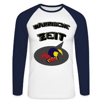 Närrische Zeit- lasst uns feiern und Spaß haben! - Unisex Baseballshirt langarm - Weiß/Navy - Vorne - Nik (191cm)