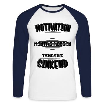 Motivation Montag Morgen, Montag keine Lust, - Unisex Baseballshirt langarm - Weiß/Navy - Vorne - Nik (191cm)