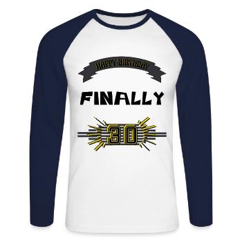 Happy Birthday, zum runden Geburtstag, Geschenk, - Unisex Baseballshirt langarm - Weiß/Navy - Vorne - Nik (191cm)