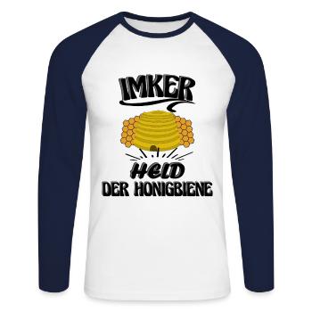Imker, Held der Honigbiene, Imkerei ein Berufung - Unisex Baseballshirt langarm - Weiß/Navy - Vorne - Nik (191cm)