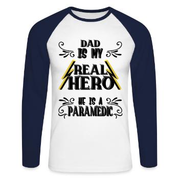 Papa mon vrai héros, ambulancier, fierté, cadeau, - T-shirt baseball manches longues Homme - blanc/marine - Devant - Nik (191cm)