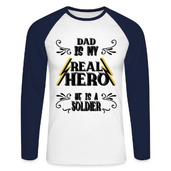 Papa mon vrai héros, soldat, fierté, cadeau, - T-shirt baseball manches longues Homme - blanc/marine - Devant - Nik (191cm)