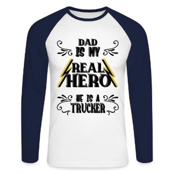 Papa mon vrai héros, camionneur, fierté, cadeau, - T-shirt baseball manches longues Homme - blanc/marine - Devant - Nik (191cm)