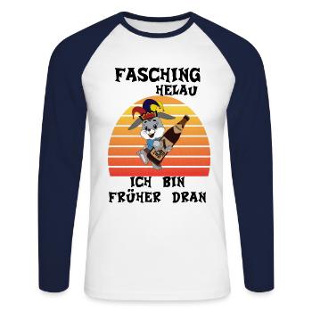 Fasching Helau, Osterhase feiert Karneval, Helau - Unisex Baseballshirt langarm - Weiß/Navy - Vorne - Nik (191cm)