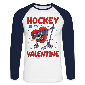 Hockey is my Valentine Dabbing Heart Valentines Da - Unisex Long Sleeve Baseball T-Shirt - white/navy - Front - Nik (191cm)
