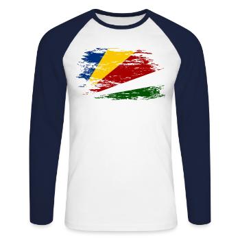 Drapeau des Seychelles utilisé - T-shirt baseball manches longues Homme - blanc/marine - Devant - Nik (191cm)