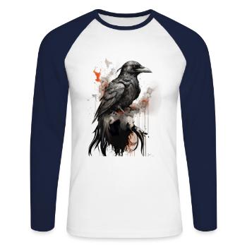 Mystic Black Raven Crow Illustration - Unisex Long Sleeve Baseball T-Shirt - white/navy - Front - Nik (191cm)