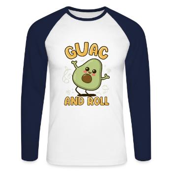 Guac And Roll - Süße tanzende Avocado - Unisex Baseballshirt langarm - Weiß/Navy - Vorne - Nik (191cm)
