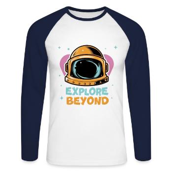 Space Astronaut - Jenseits entdecken - Unisex Baseballshirt langarm - Weiß/Navy - Vorne - Nik (191cm)