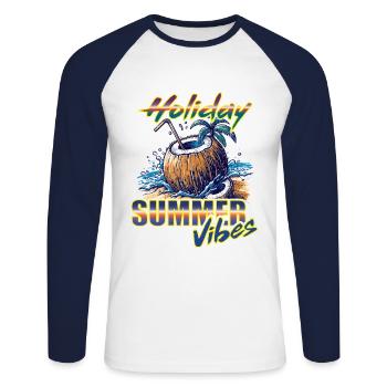 Urlaubs T Shirt Holiday - Unisex Baseballshirt langarm - Weiß/Navy - Vorne - Nik (191cm)