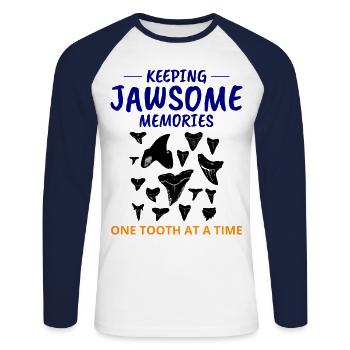 Haifischzähne Sammler Fossilienjagd Paläontologie - Unisex Baseballshirt langarm - Weiß/Navy - Vorne - Nik (191cm)