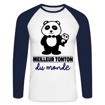 meilleur tonton du monde - T-shirt baseball manches longues Homme - blanc/marine - Devant - Nik (191cm)