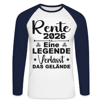 Pension 2026 - Une légende quitte le site - T-shirt baseball manches longues Homme - blanc/marine - Devant - Nik (191cm)