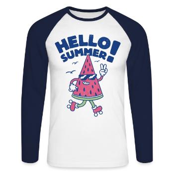 Hello Summer - Watermelon - Unisex Long Sleeve Baseball T-Shirt - white/navy - Front - Nik (191cm)
