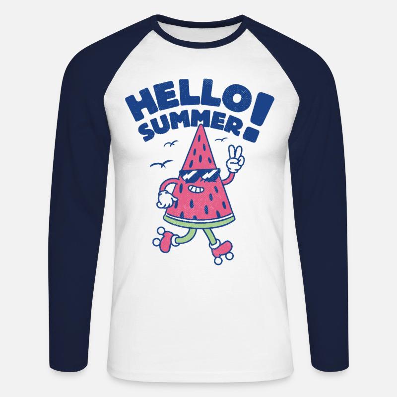 Hallo Sommer - Wassermelone - Unisex Baseballshirt langarm - Weiß/Navy