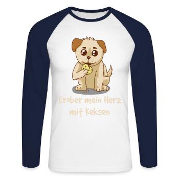 Conquérir mon coeur avec des biscuits <3 chiens animaux - T-shirt baseball manches longues Homme - blanc/marine - Devant - Nik (191cm)