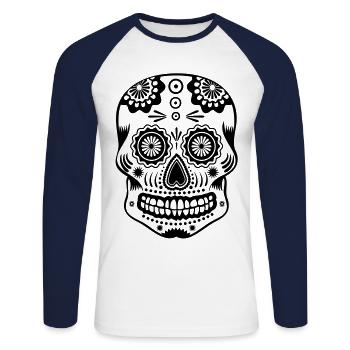 Dia de los muertes - Unisex Baseballshirt langarm - Weiß/Navy - Vorne - Nik (191cm)