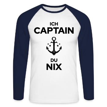 ich captain du nix - kapitän - Unisex Baseballshirt langarm - Weiß/Navy - Vorne - Nik (191cm)
