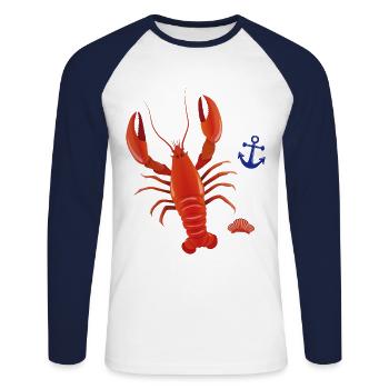 Ancres et palourdes de homard - T-shirt baseball manches longues Homme - blanc/marine - Devant - Nik (191cm)