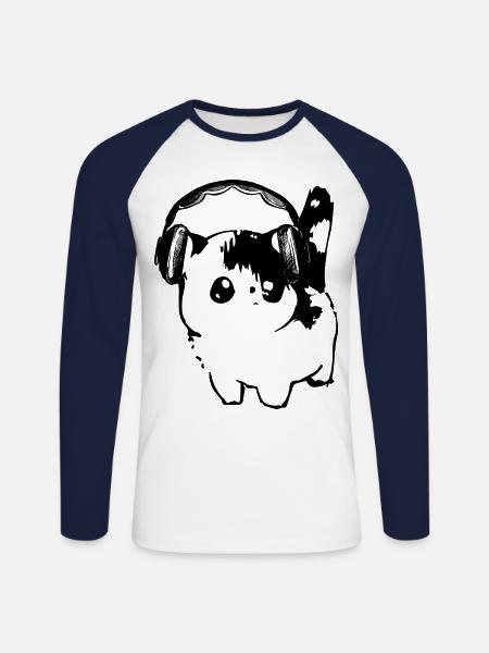Chat avec écouteurs - T-shirt baseball manches longues Homme - blanc/marine