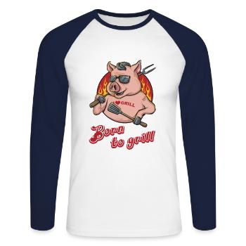 Barbecue - Born to grill - Unisex Long Sleeve Baseball T-Shirt - white/navy - Front - Nik (191cm)