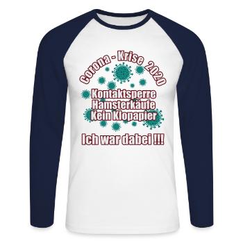 Corona-Krise 2020 - Ich war dabei - Unisex Baseballshirt langarm - Weiß/Navy - Vorne - Nik (191cm)