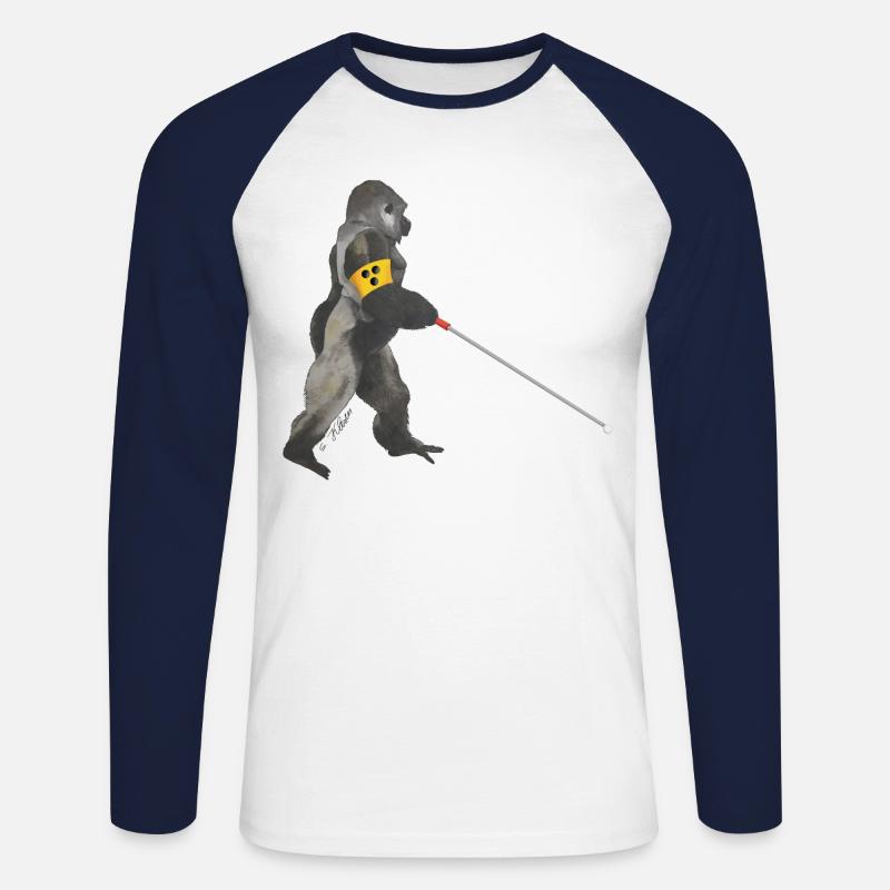 blind gorilla - Unisex Long Sleeve Baseball T-Shirt - white/navy