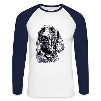 Chien Dogue Allemand noir gris - T-shirt baseball manches longues Homme - blanc/marine - Devant - Nik (191cm)
