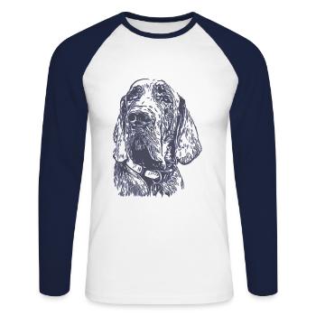 Chien Dogue Allemand gris argent gris clair - T-shirt baseball manches longues Homme - blanc/marine - Devant - Nik (191cm)