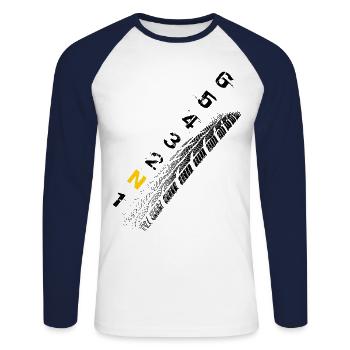 Gänge - Motorrad - Schaltung / schwarz - Unisex Baseballshirt langarm - Weiß/Navy - Vorne - Nik (191cm)