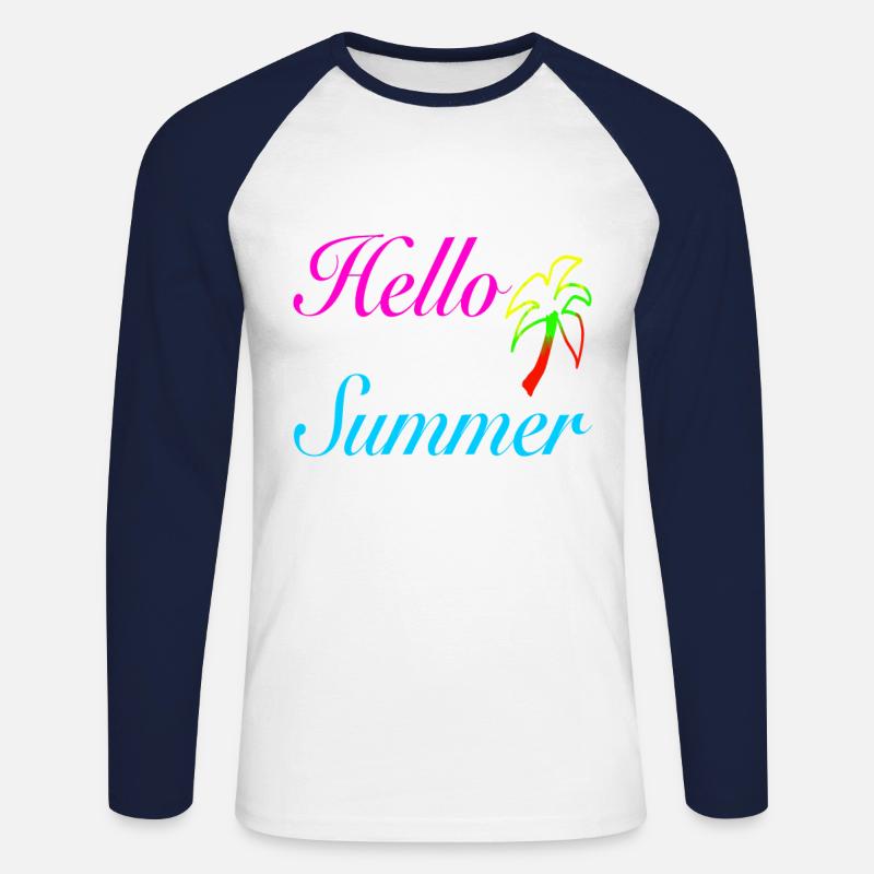 Hello Summer - Sommer - Unisex Baseballshirt langarm - Weiß/Navy
