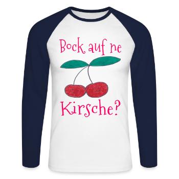 Bock auf ne Kirsche / Früchte / Trend / cool - Unisex Baseballshirt langarm - Weiß/Navy - Vorne - Nik (191cm)
