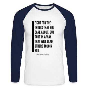 Ruth Bader Ginsburg combat de citation - T-shirt baseball manches longues Homme - blanc/marine - Devant - Nik (191cm)