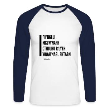 Cthulhu Ruf Lovecraft PH’NGLUI - T-shirt baseball manches longues Homme - blanc/marine - Devant - Nik (191cm)